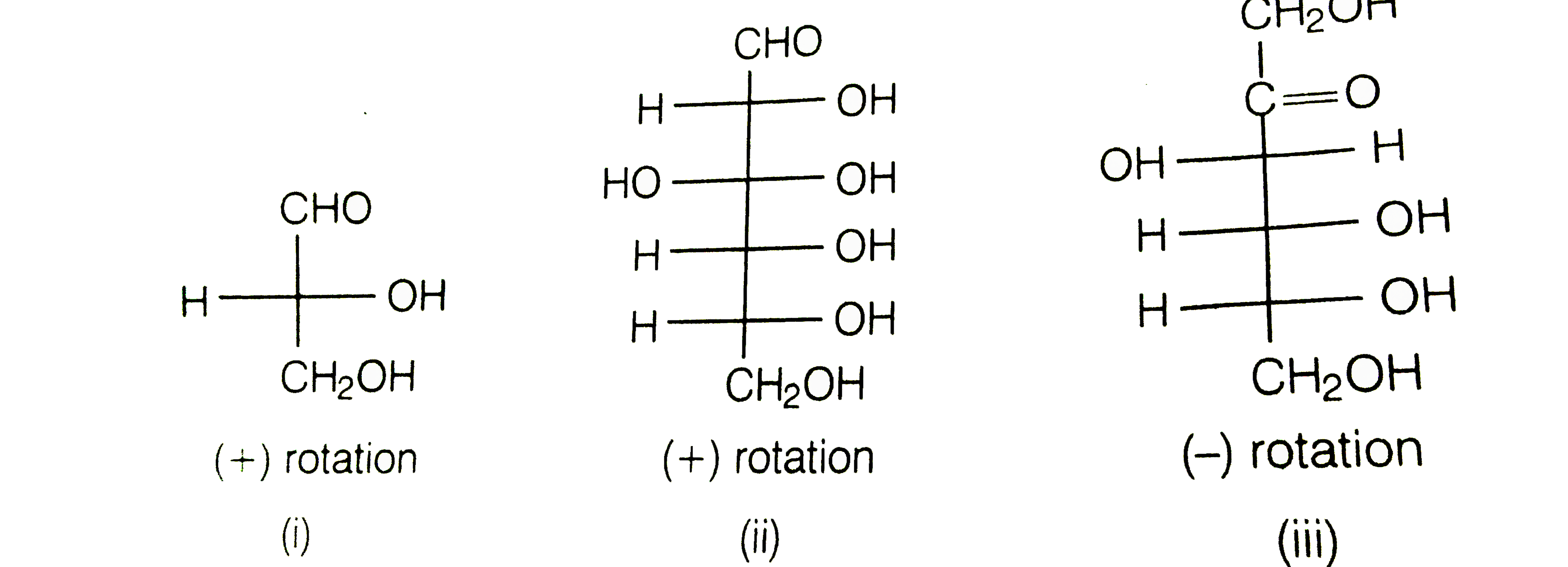 Optical rotations of some compounds alongwith their structures are given below which of them have D configuration.   
 (a)I,II,III
 (b)II,III
 (c)I,II
 (d)III
