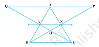 In figure X and Y are the mid-points of AC and AB respectively, QP || BC and CYQ and BXP are straight lines. Prove that ar (DeltaABP) = ar (DeltaACQ).