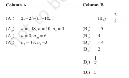 Match the AP's given in column A  with suitable common differences given in column B.