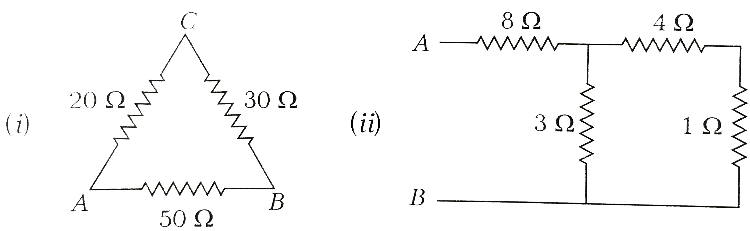 Find the equivalent resistance between A and B in the following cases