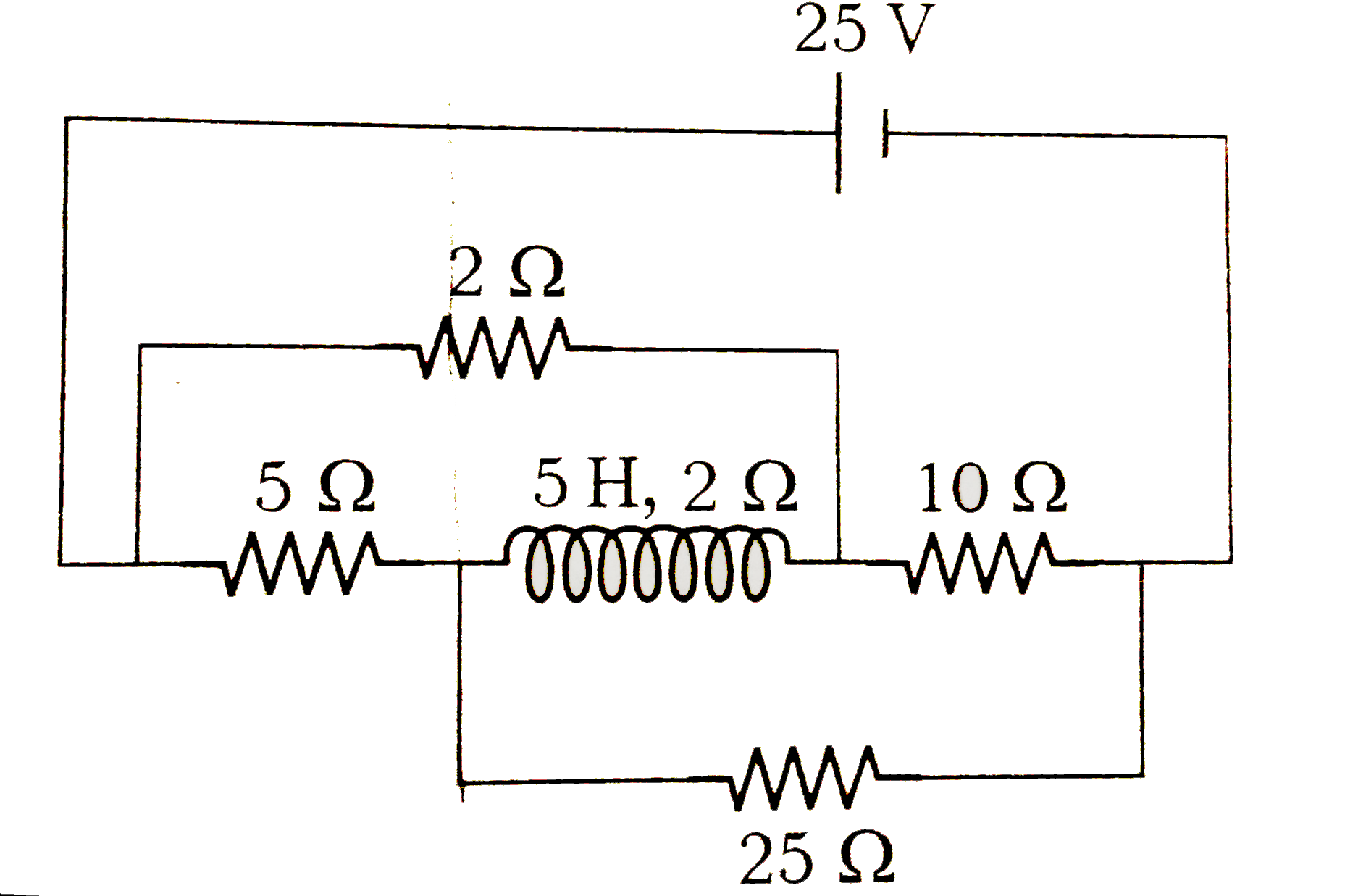 In the circuit shown , what is the energy stored in the coil at steady state?