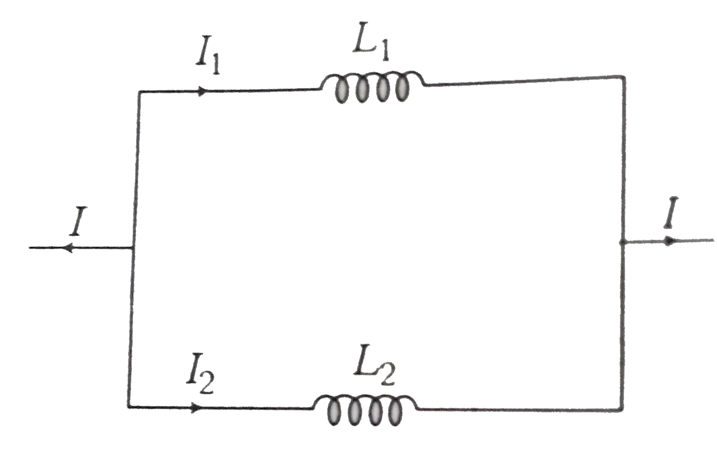 Two inductors  underset(1)(L) and  underset(2)(L)  are connected in parallel and a time varying current flows as shown in figure. Then the ratio currents  underset(1)(l)  / underset(2)(l)  at any time t is