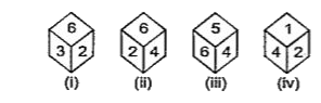 The four different positions of a dice are given below      Then, which number will be opposite to 6?
