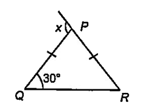 The value of x in the figure, where DeltaPQR is an isosceles with, PQ = PR will be