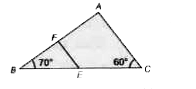 In figure given below angle B = 70^(@), angle C = 60^(@), E is the mid point of BC, F is the mid point of AB, then the value of angle FEB is