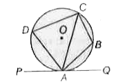 In the given figure PAQ is the tangent of the circle at point A and ABCD is a cyclic quadrilateral.      If angleCAQ=70^(@), then angleABC is