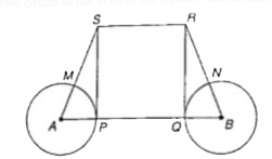 In the adjoining figure PQRS is a square  and MS=RN and A,P,Q and B lie on the same line . Find the ratio of the area of two circles to the area of the square . Given that AP=MS: