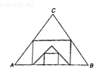 In  the adjoining figure ABC is an equilateral  triangle  inscribeing a square  of maximum possible  area . Again in this square there is an equilateral triangle whose side is same as that of the  square . Further the smaller  equilateral triangle inscribes a square  of maximum possible area . What is the area of the innermost square if the each side of the outermost  triangle be 0.01 m ?