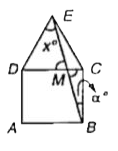 In the given diagram, equilateral triangle EDC surmounts square ABCD. Find the angleBED represented by x. Where angleEBC=alpha^(@):