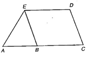 Area of quadrilateral ACDE is 36 cm^(2), B is the mid-point of AC. Find the area of DeltaABE if AC || DE and  BE ||DC :