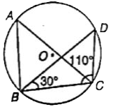 In the given figure, angleBAC and angleBDC are the angles of same segments. angleDBC = 30^(@) and angleBCD = 110^(@). Find angleBAC is :