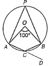 In the given figure, O is the centre of circle, angleAOB =100^(@). Find angleBCD :
