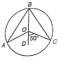 'O' is the centre of the circle, line segment BOD is the angle bisector of angleAOC, angleCOD = 50^(@). Find angleABC :