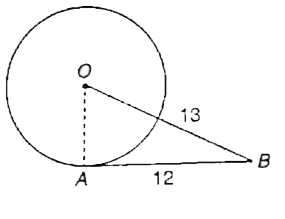 In the given figure, O is the centre of the circle. AB is tangent. AB =12 cm and OB = 13 cm. Find OA: