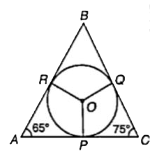 In a triangle ABC, O is the centre of incircle PQR, angleBCA = 75^(@), find angleROQ :