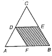 ABC is a triangle in which D, E and F are the mid-points of the sides AC, BC and AB respectively. What is the ratio of the area of the shaded to the unshaded region in the triangle?