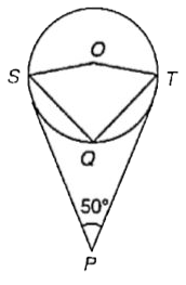In the given figure 'O' is the centre of the circle SP and TP are the two tangents at S and T respectively. angle SPT is 50^(@), the value of angle SQT is:
