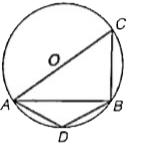 In the given diagram, 'O' is the centre of the circle and AC is the diameter. angle ADB is 120 ^(@). Radius of the circle is 6 cm, what is the area of the triangle ABC?