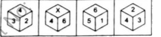 Given below are the different positions of a dice      what shall  com in the  place  of 'X' ?