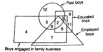 The circle represents poor boys the square represents educated boys the triangle represents the boys who are employed somewhere and the rectangle represents those who help in the family busines . Each section of the diagram is numbered . Now answer the questions given below on the basis of this diagram.       Which section does number 3 represent?