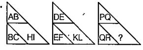 निम्नलिखित प्रश्नों में कुछ संख्या/अक्षर एक विशेष नियम से रेखाचित्रों में दिए गए है। एक संख्या/अक्षर या अक्षर समूह का स्थान रिक्त है जिसे प्रश्नवाचक चिन्ह (?) से दर्शाया गया है। चार विकल्पों में से सही विकल्प ज्ञात कीजिए।