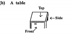 Draw the front view, side view and top view of the given objects   A table