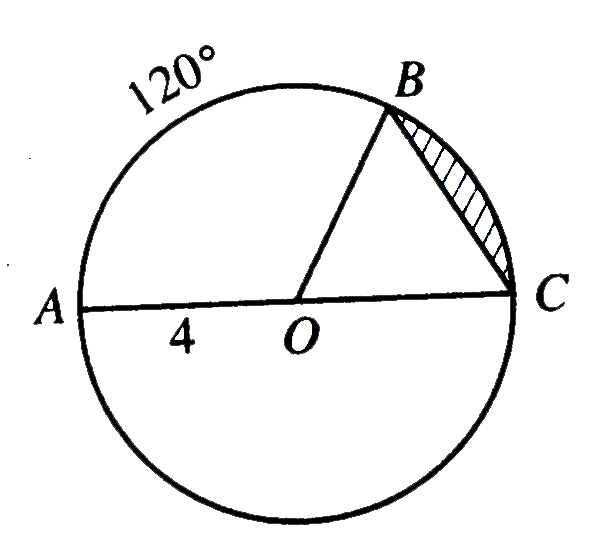 In the diagram above, the circle has center O and diameter bar(AC). The measure of arc AB is 120^@ , and AO=4. What is the area of the shaded region ?