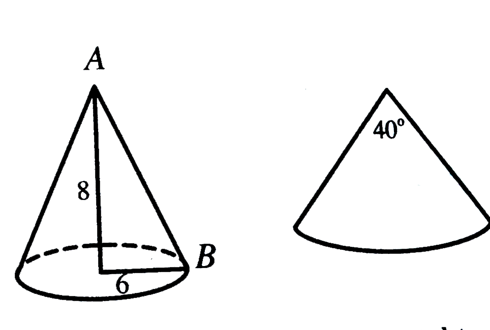 When the cone shown on the left above is cut straight up  the side along bar(AB) and laid down flat, the resulting plane figure is shown on the right . The area of this figure represents the lateral surface area of the given cone. What is the lateral surface area of this cone, to the nearest integer ?