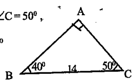 In the figure, BC =14, /B=40^@,/C=50^@ Find the area of triangle ABC.