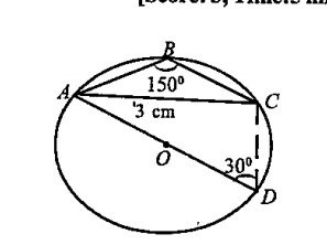 One angle of a triangle is150^@ and its opposite side 3 centimetre.Find the diameter of its circum circle.