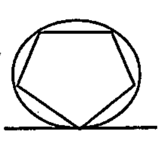 In the picture, the tangent to the circumcircle of a regular pentagon through a vertex is shown.  Calculate the angle which the tangent makes with the two sides of the pentagon through the point of contact.