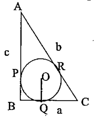 If r is the radius of the in circle of a right triangle prove that r=(a+c-b)/2  BP=BQ=r ,AP=AR=c-r,CR=CQ=b-r,b =c-r+a-r.