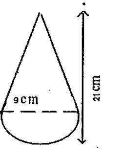 A hemisphere and a cone with same radii are attached to get a solid as given in the  figure. Radius of the hemisphere is 9 cm. The height of the two solids together is 21 cm.Find the height of the cone.  .