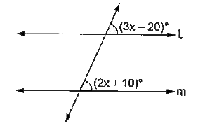 दी गई आकृति में, यदि l || m है, तो x का मान ज्ञात कीजिए।