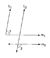 दी गई आकृति में, l(1)||l(2) तथा m(1)||m(2) है। सिद्ध कीजिए कि angle1+angle2=180^(@) है।