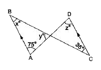दी गई आकृति में, AB || CD है। x, y तथा z के मान ज्ञात कीजिए।