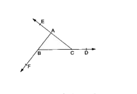 सिद्ध कीजिए कि एक त्रिभुज की तीनों भुजाओं को  क्रमानुसार बढ़ाने पर निर्मित तीन बहिष्कोणों का कुल योग 360^@ होता है।