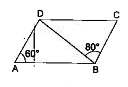 दी गई आकृति में, समांतर चतुर्भुज ABCD में angle DAB = 60^(@) और angle DBC = 80^(@) है। angle ABD ज्ञात कीजिए।