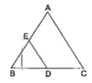 Delta ABC तथा Delta BDE दो समबाहु त्रिभुज इस प्रकार हैं कि D, BC का मध्यबिंदु है। तब, ar( Delta BDE) : ar(DeltaABC) = ?