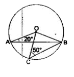 दी गईं आकृति में, O एक वृत्त का केंद्र है, जिसमें angle OAB = 20^(@)  तथा angleOCB = 50^(@)  है। तब, angleAOC = ?