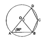 दी गई आकृति में, O वृत्त का केंद्र है तथा  angle OAB = 50^(@)  है। तब, angleBOD = ?
