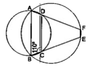 दी गई आकृति में, ABCD और ABEF दो चक्रीय चतुर्भुज हैं। यदि  angle BCD = 110^(@)  हो, तो  angle BEF = ?