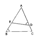 दी गई आकृति में, यदि angleADE = angleB है, तो दर्शाइए कि DeltaADE ~ DeltaABC है। यदि AD = 3.8 cm, AE = 3.6cm, BE = 2.1 cm तथा BC = 4.2 cm है, तो DE की लंबाई ज्ञात कीजिए।