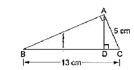 DeltaABC में angleA = 90^(@) तथा AD bot BC है। यदि BC =13cm तथा AC =5cm है, तो DeltaABC तथा DeltaADC के क्षेत्रफलों का अनुपात ज्ञात कीजिए।