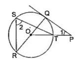 दी गई आकृति में, एक बाह्यबिंदु P से PQ.O केंद्र वाले वृत्त की स्पर्शरेखा है, OP वृत्त को बिंदु T पर काटती है तथा QOR एक व्यास है। यदि anglePOR=130^(@) है तथा S वृत्त पर एक बिंदु है, तो angle1+angle2  ज्ञात कीजिए।