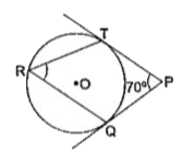संलग्न आकृति में, वृत्त का केंद्र O है। PT तथा PQ इस वृत्त पर बाह्यबिंदु P से दो स्पर्शरेखाएँ हैं। यदि angleTPQ=70^(@)  है, तो  angleTRQ ज्ञात कीजिए। .