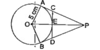 दी गई आकृति में, केंद्र O वाले वृत्त की त्रिज्या 5 cm है। P एक ऐसा बिंदु है कि OP=13cm है तथा OP वृत्त को E पर प्रतिच्छेद करती है DeltaPCD का परिमाप ज्ञात कीजिए जबकि E पर CD वृत्त की स्पर्शरखा है।