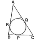 दी गई आकृति में, DeltaABC  के अंतर्गत एक वृत्त बना है जो त्रिभुज की भुजाओं EC,CA तथा AB को क्रमशः बिंदुओं PO तथा R पर स्पर्श करता है। यदि AB=10 cm, AQ=7 cm तथा  CQ = 5 cm है, तो BC की लंबाई ज्ञात कीजिए।