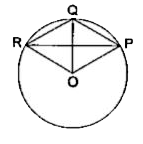 दी गई आकृति में, OPQR एक समचतुर्भुज है, जिसके तीन शीर्ष एक वृत्त पर स्थित हैं, जिसका केंद्र O है। यदि इस समचतुर्भुज का क्षेत्रफल 32sqrt(3) cm^(2) है, तो वृत्त की त्रिज्या ज्ञात कीजिए।