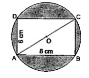 दी गई आकृति में छायांकित भाग का क्षेत्रफल ज्ञात कीजिए, यदि ABCD एक आयत है तथा O वृत्त का केंद्र है। [pi = 3.14 लीजिए।]